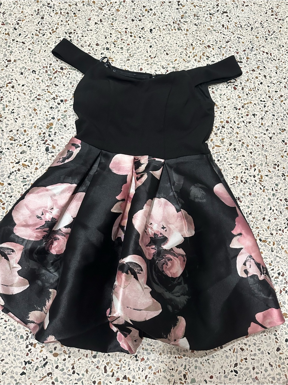 Macy's Black Strapless Dress with Pink Floral Skirt